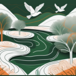 A serene landscape with calming elements like a flowing river