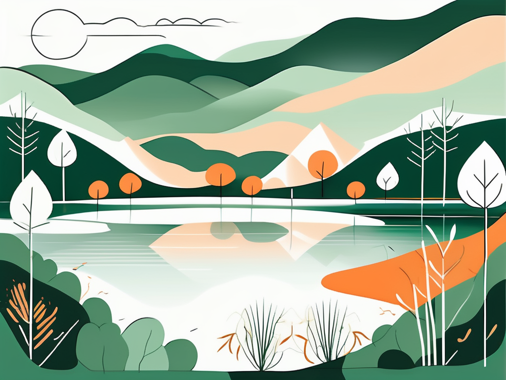 A serene landscape with elements symbolizing calmness and healing