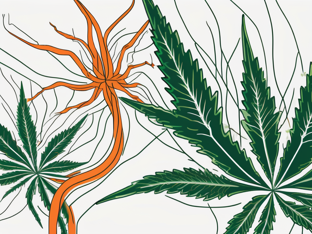 A cannabis plant intertwined with a symbolic representation of the vagus nerve