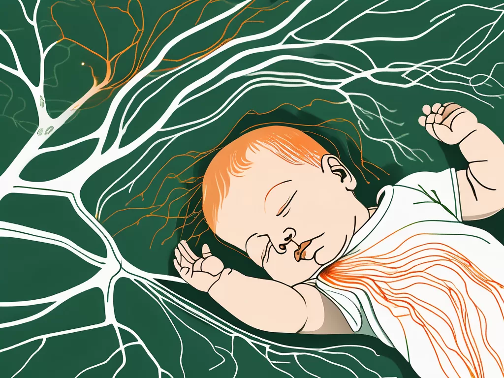 A baby sleeping peacefully with a transparent view of the nervous system highlighting the vagus nerve