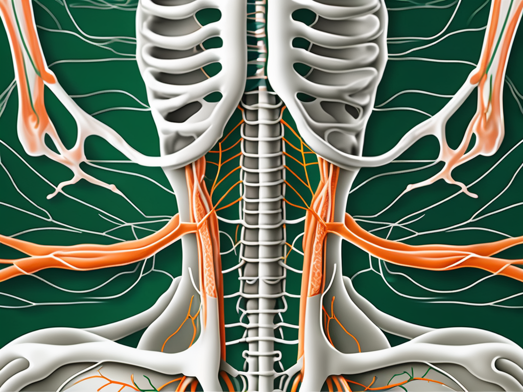 The human body highlighting the diaphragm and the vagus nerve