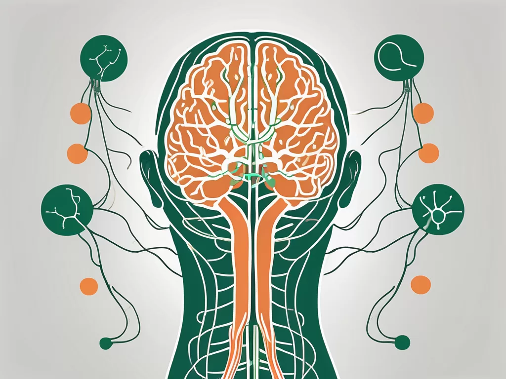 The vagus nerve in the human body with a highlighted path leading to the brain