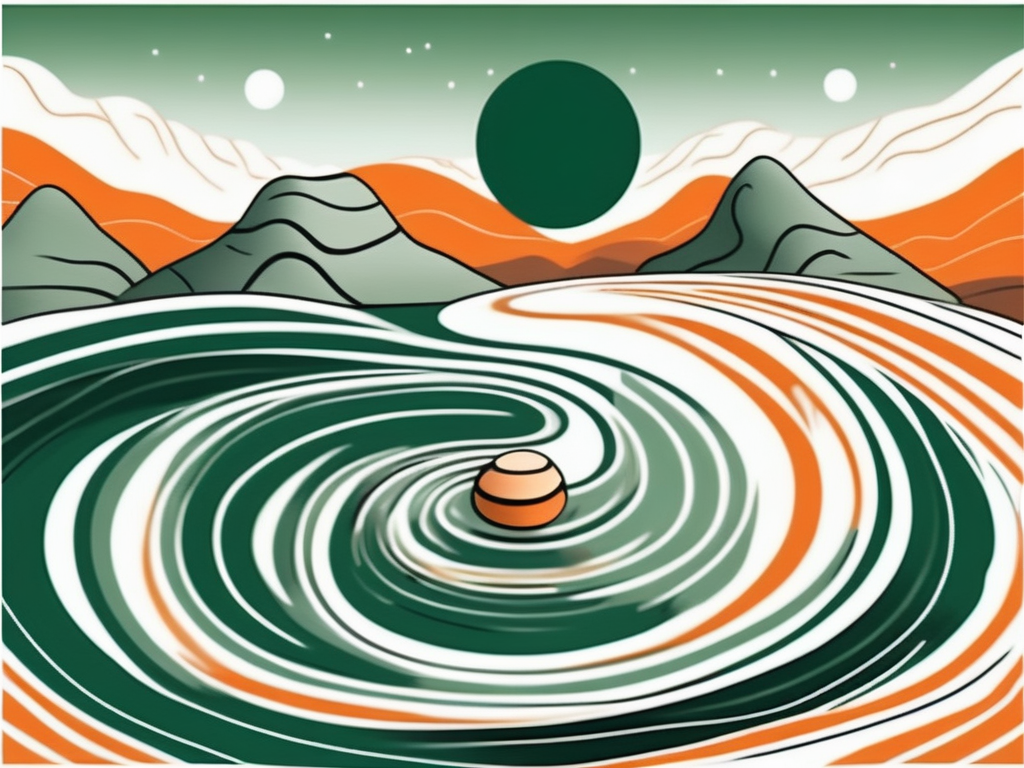 A serene landscape with a balanced rock formation in the center and subtle