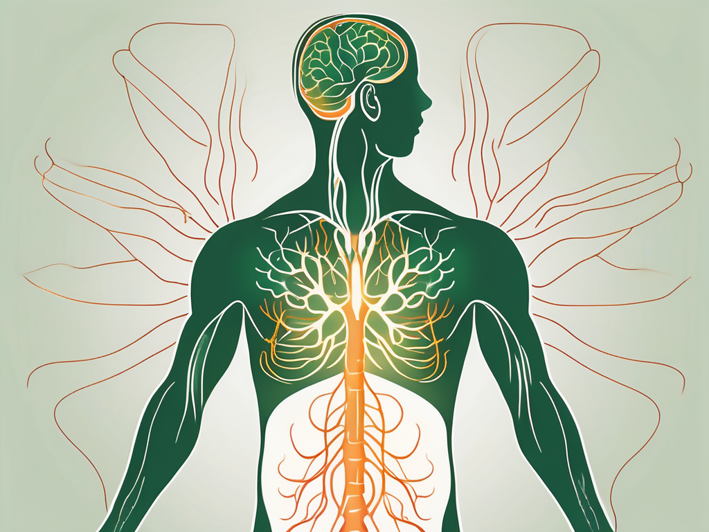 A human body silhouette showing the vagus nerve starting from the brain