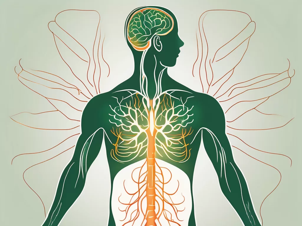 A human body silhouette showing the vagus nerve starting from the brain