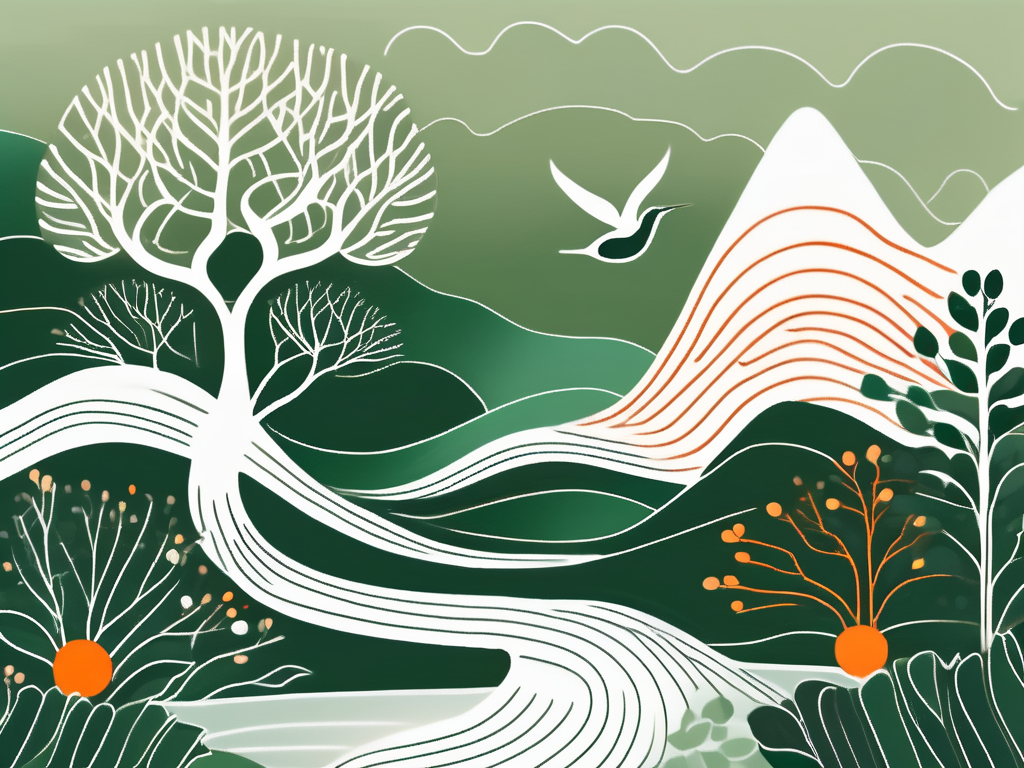 A serene nature scene with elements symbolizing relaxation and healing