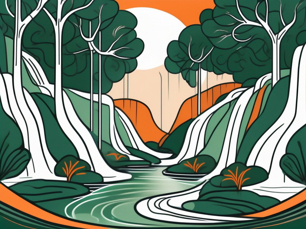 A serene landscape with a soothing waterfall