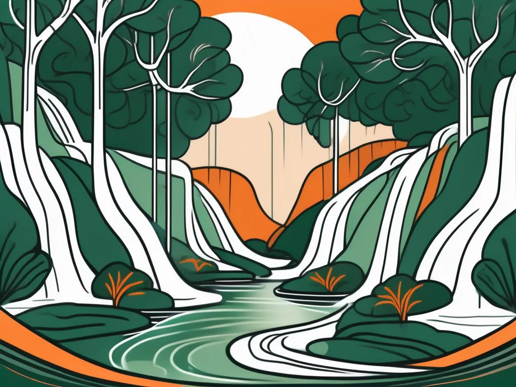 A serene landscape with a soothing waterfall