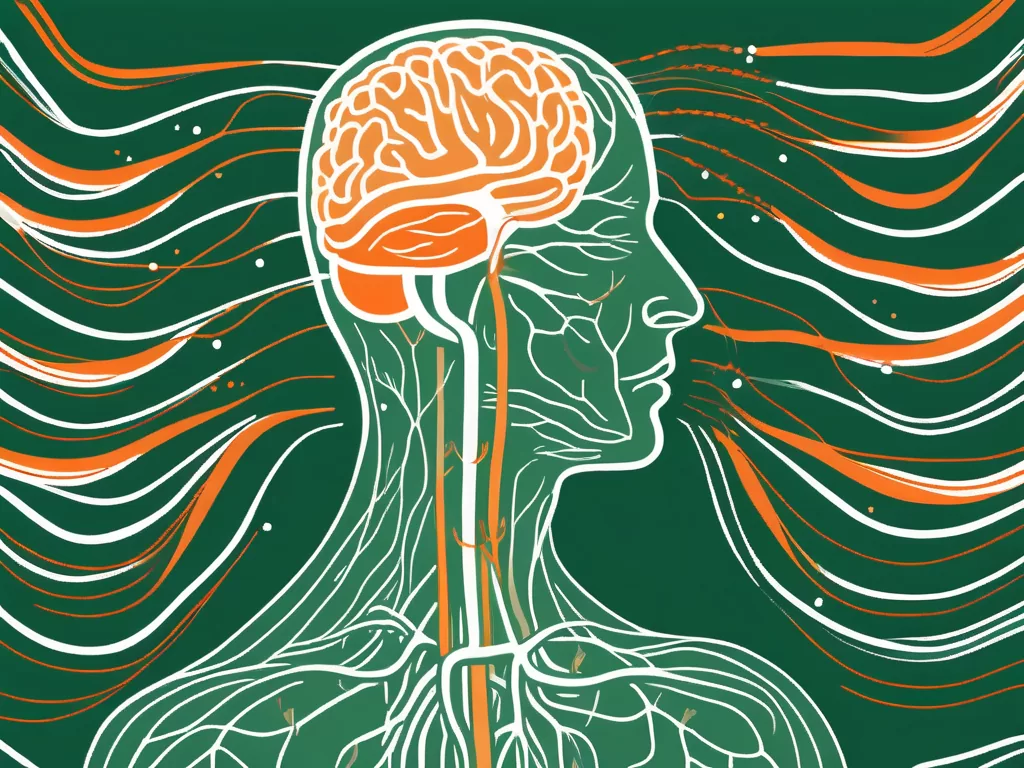 The vagus nerve extending from the brain and connecting to the lungs