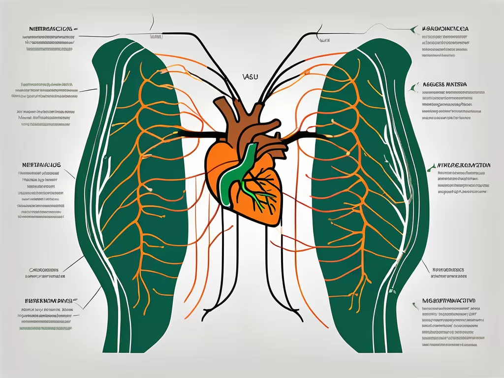 The anatomical pathway of the vagus nerve (nervus vagus) in the thoracic (chest) area