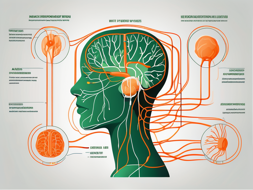 A vagus nerve stimulator device connected to a stylized representation of the human nervous system