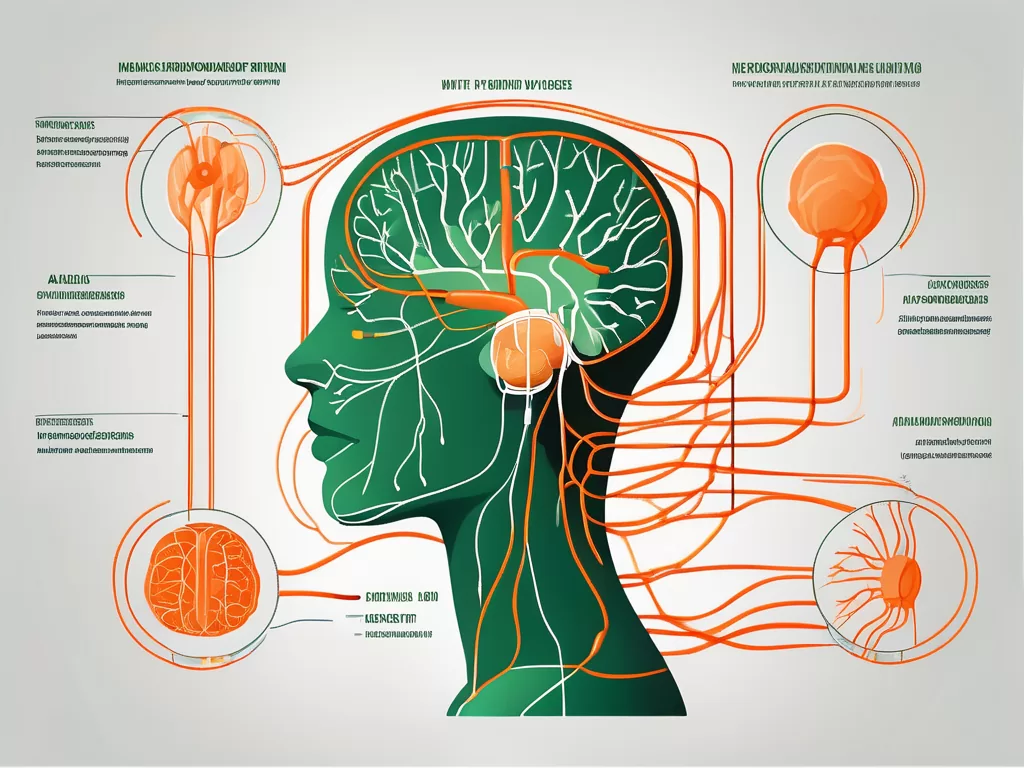 A vagus nerve stimulator device connected to a stylized representation of the human nervous system