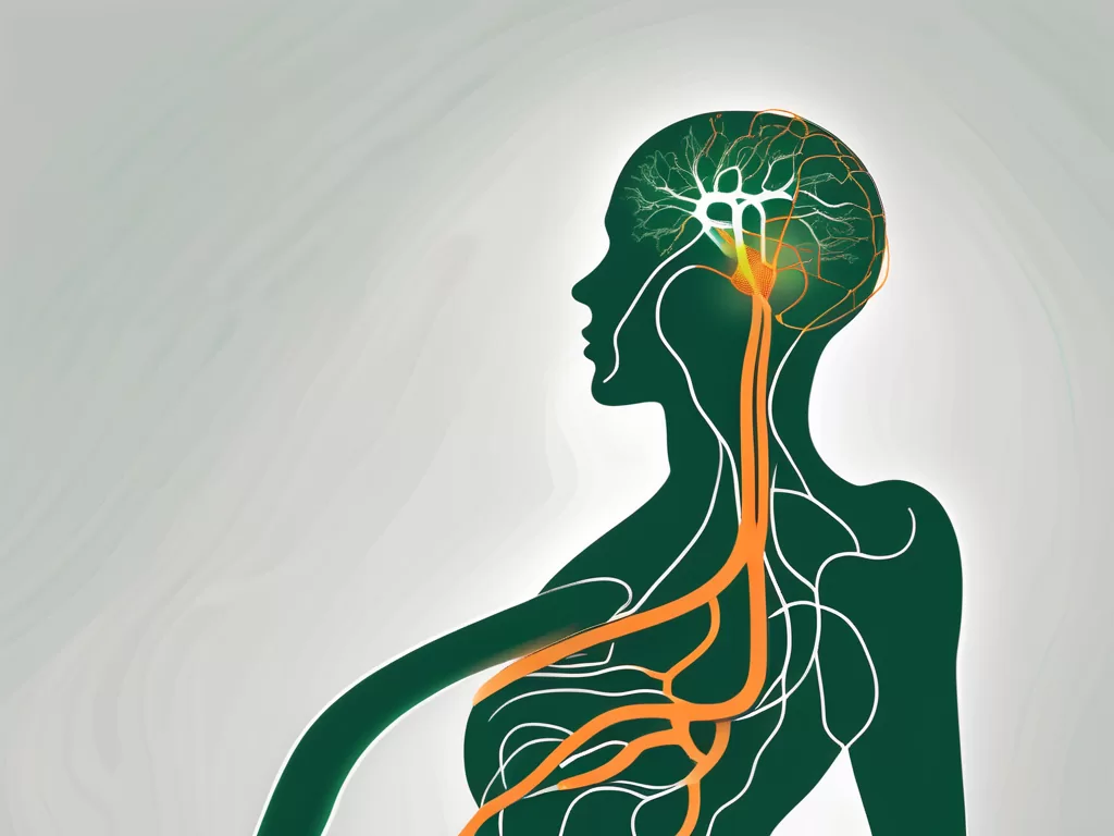 A human body silhouette with the vagus nerve highlighted
