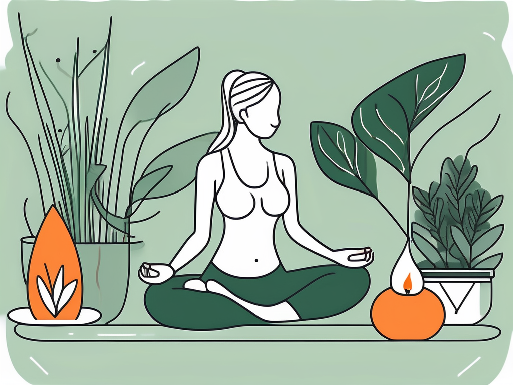 A serene environment with elements like a yoga mat