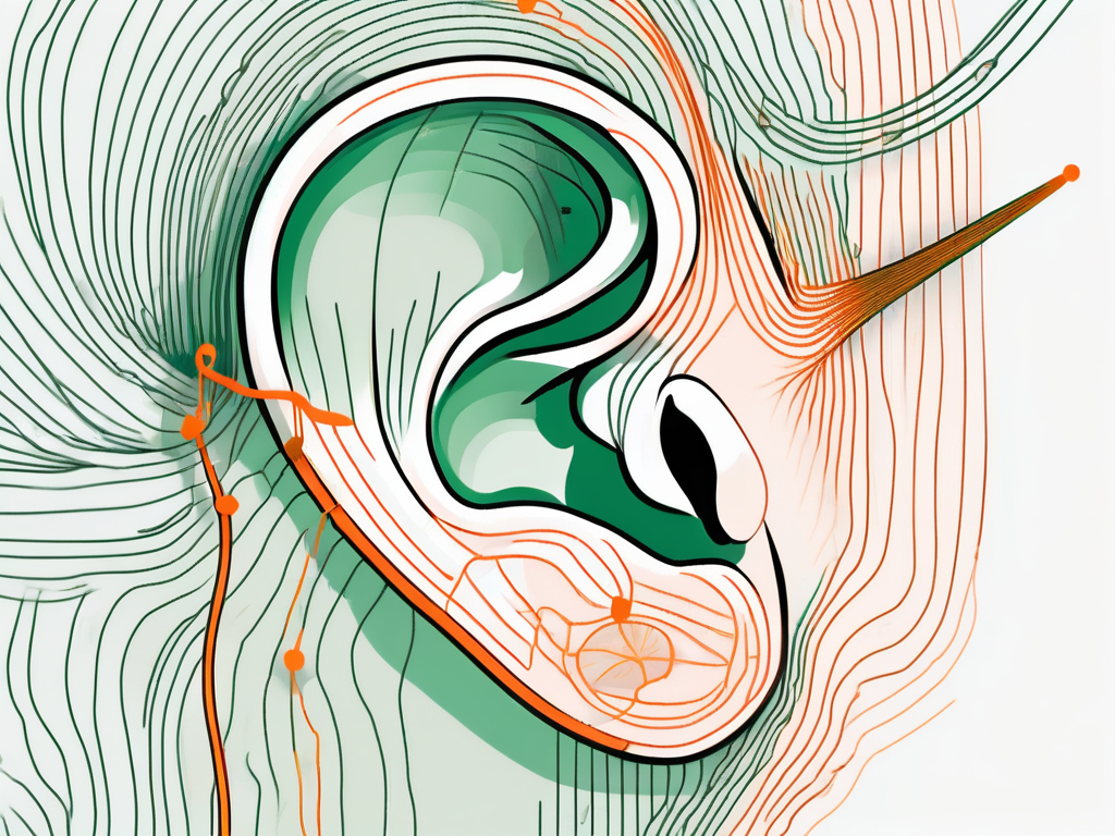 An ear with a detailed vagus nerve and a piercing on the earlobe