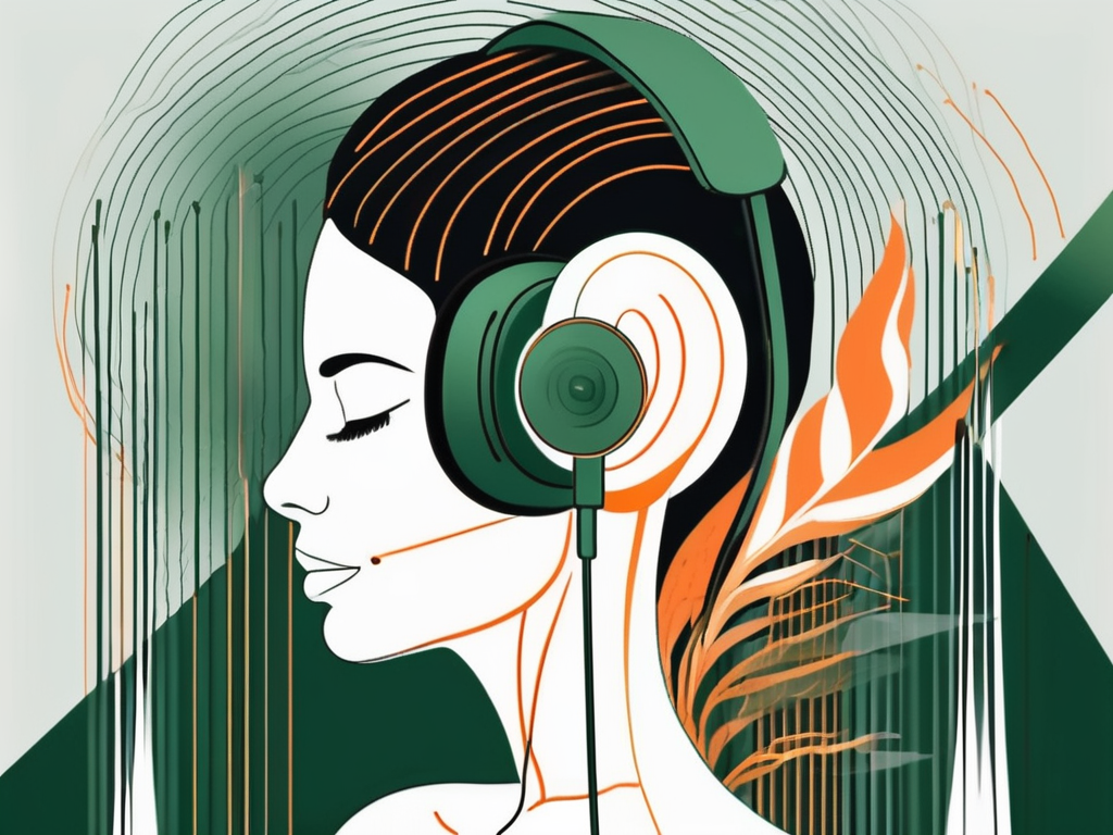 A soothing environment with a pair of headphones and a sound wave symbol