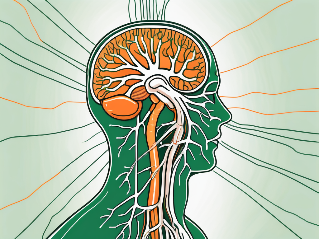 The vagus nerve extending from the brain to the stomach