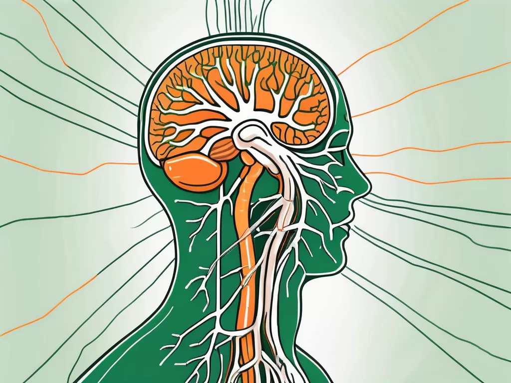 The vagus nerve extending from the brain to the stomach