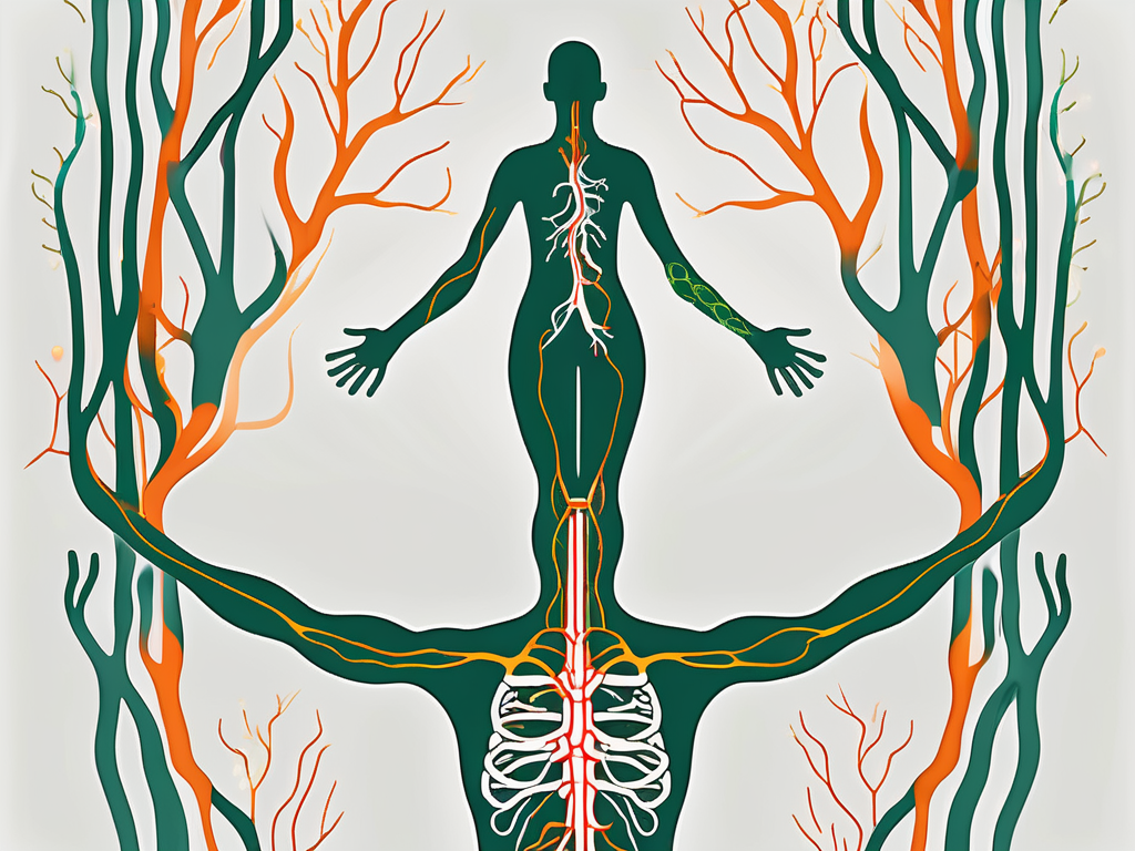 A human body silhouette highlighting the nervous system
