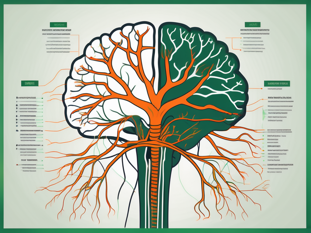 The vagus nerve branching out from the brain to various organs in the body