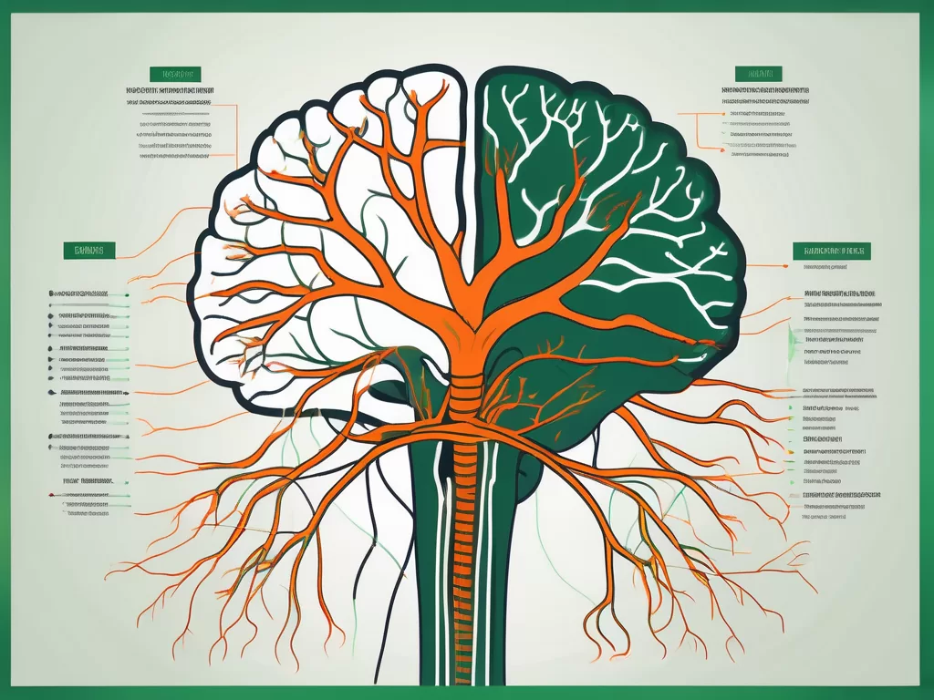 The vagus nerve branching out from the brain to various organs in the body