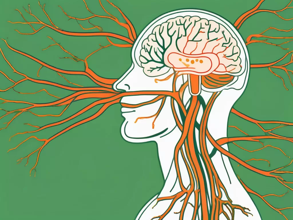 The vagus nerve branching out from the brain and spreading throughout different organs in the body