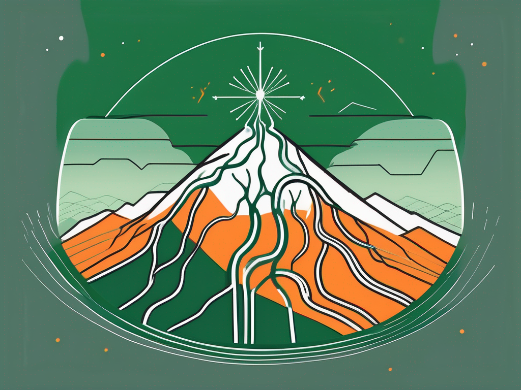 The vagus nerve symbolically connected to a mountain peak