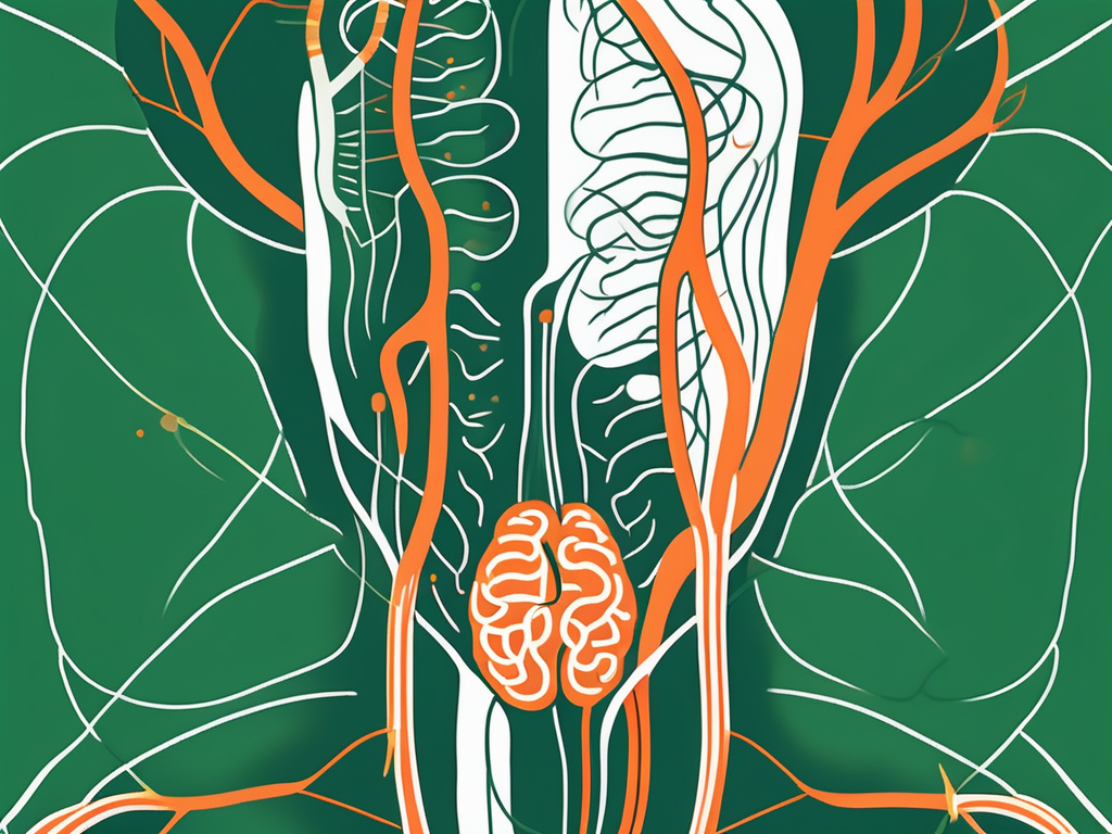 The vagus nerve connecting the brain and the digestive system
