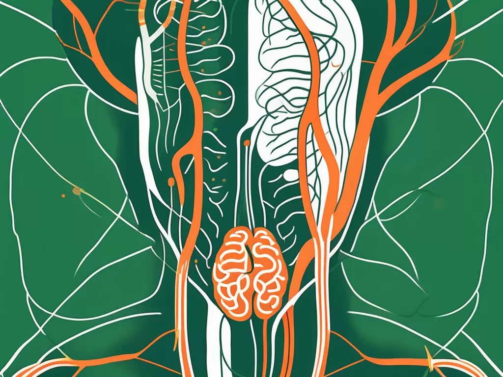 The vagus nerve connecting the brain and the digestive system