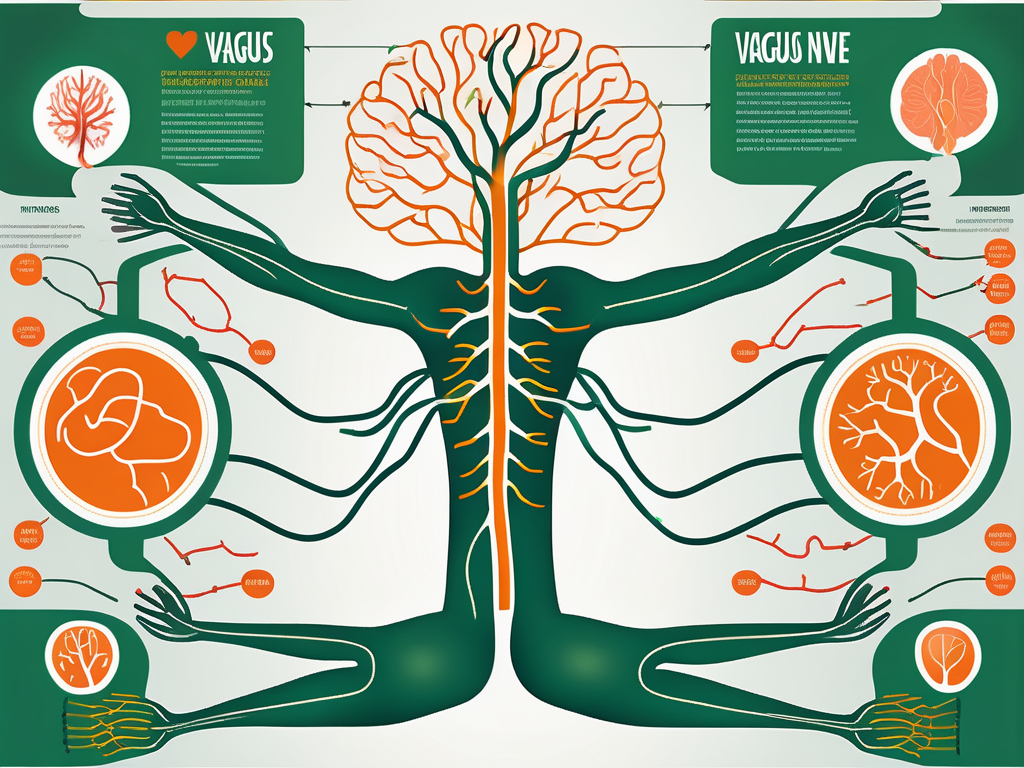 The vagus nerve branching out from the brain and spreading throughout the body