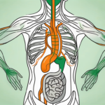 The human digestive system highlighting the stomach and the vagus nerve