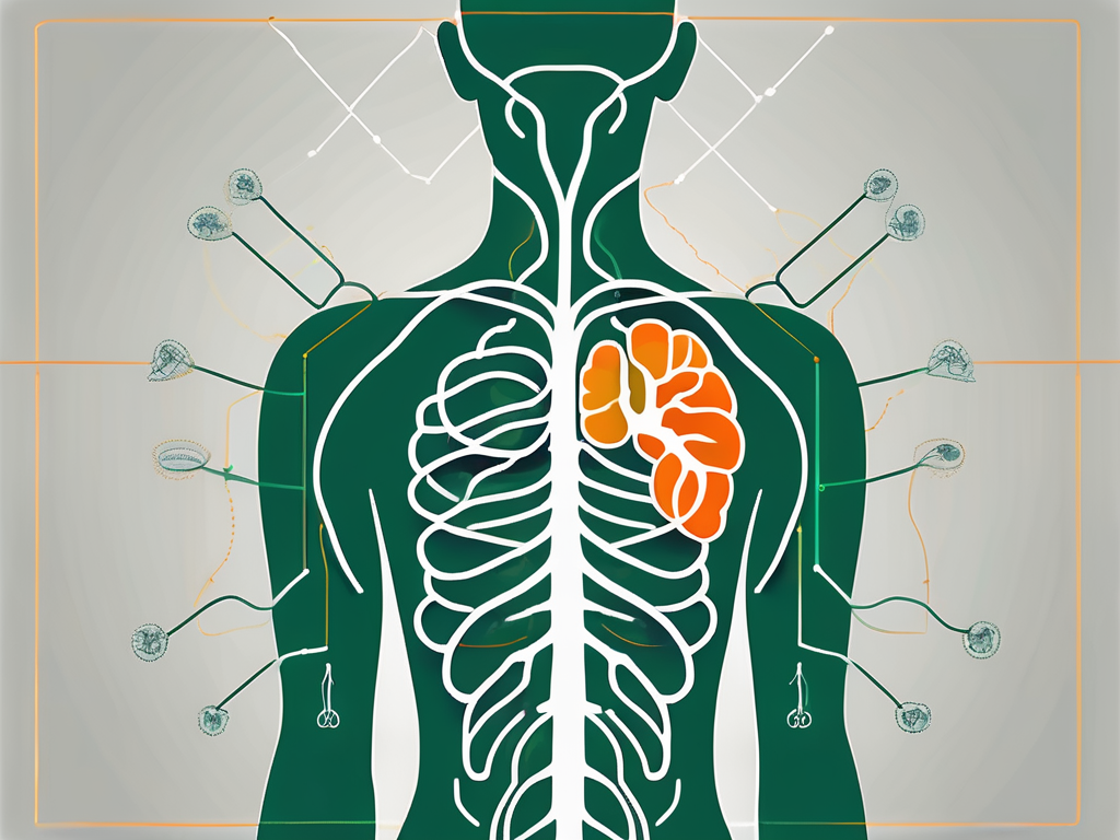 The vagus nerve highlighted in a human body silhouette