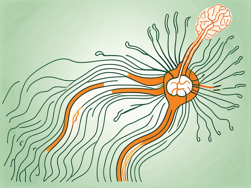 The vagus nerve connected to both the digestive system showing a symbol of diarrhea and the brain with a symbol of fainting
