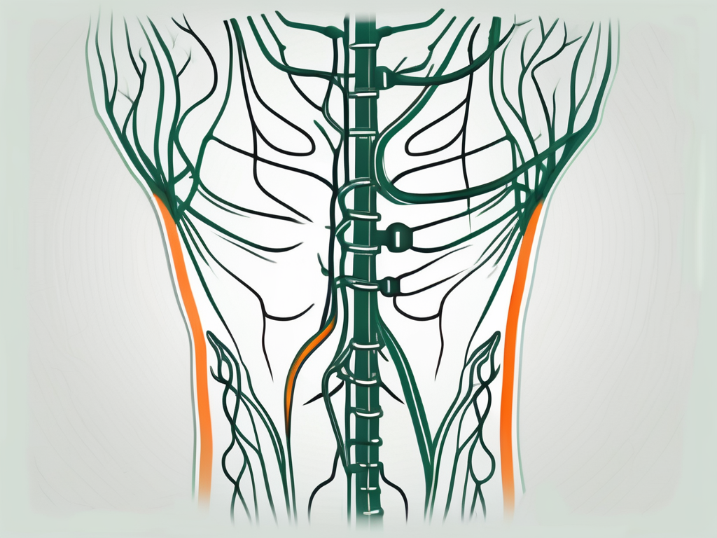 A stylized human body showing the vagus nerve in the neck area