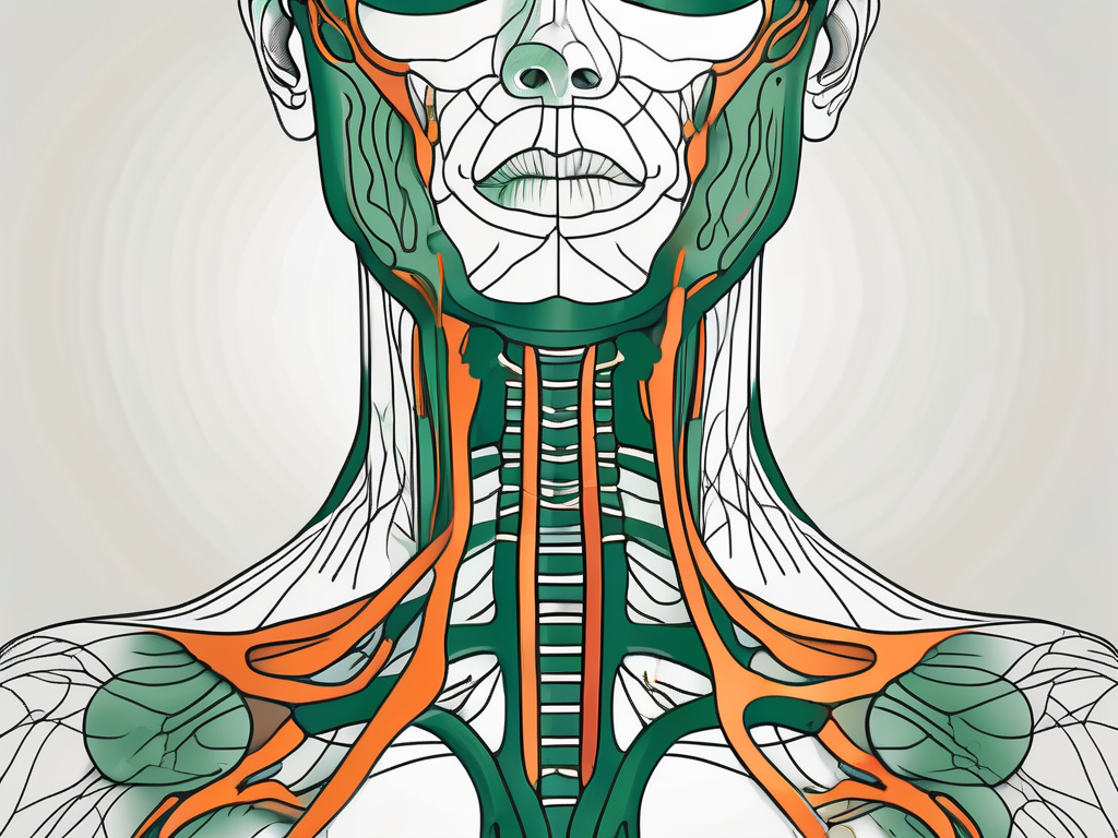 The human anatomy highlighting the nervus vagus and the thyroid gland