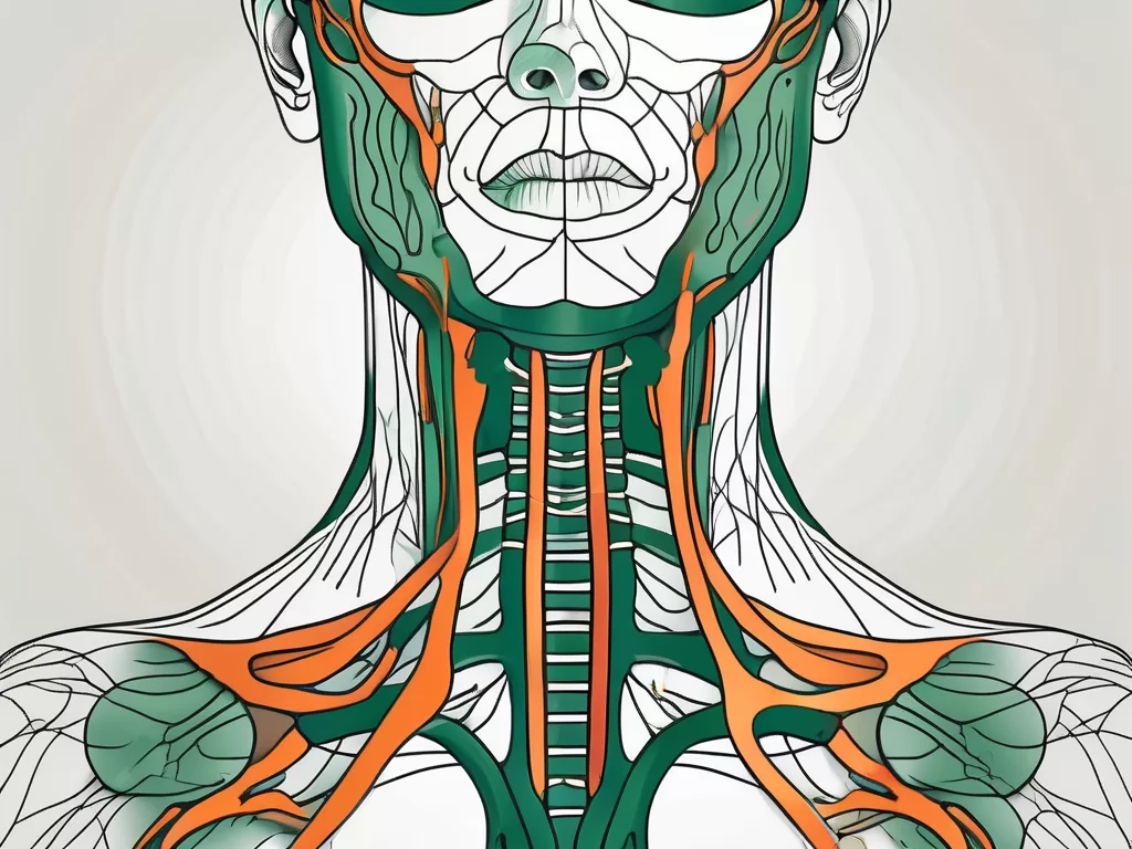 The human anatomy highlighting the nervus vagus and the thyroid gland