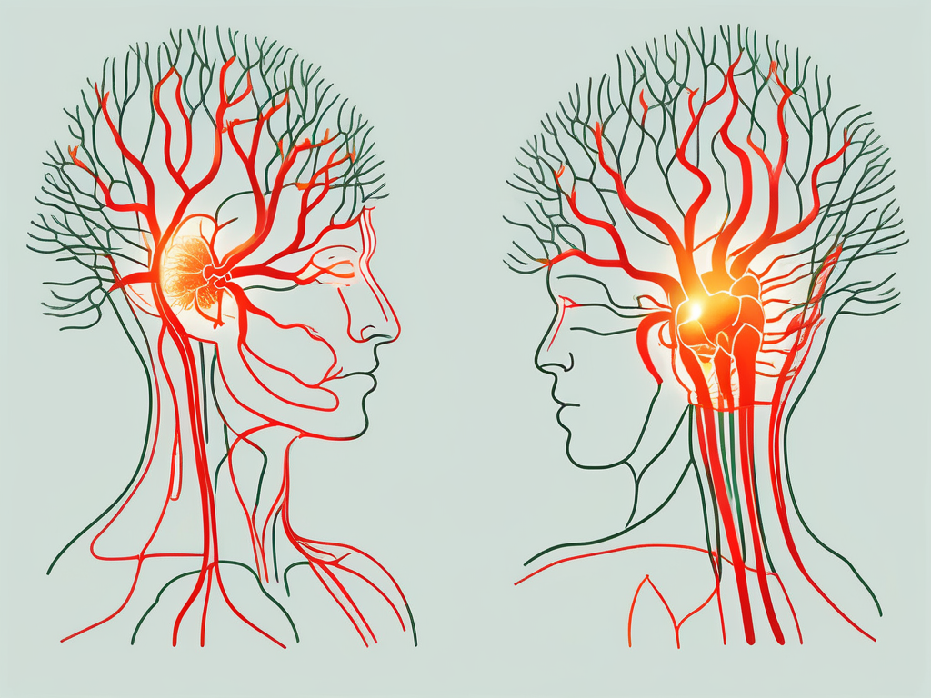 The human nervous system highlighting the vagus nerve in red