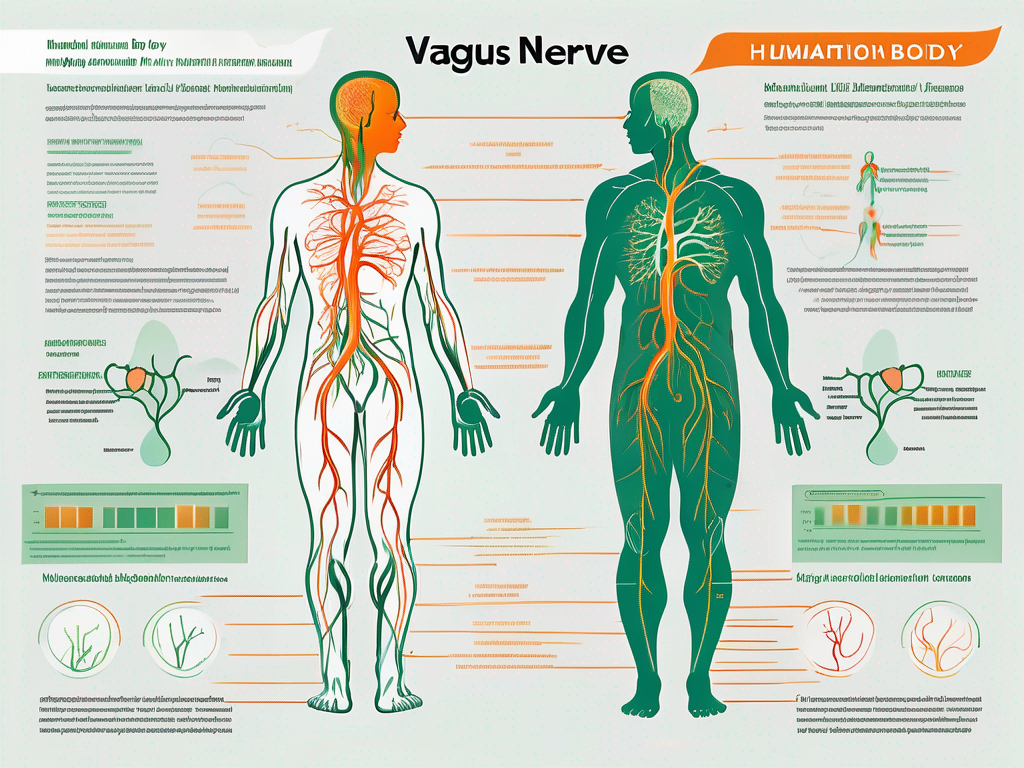 The vagus nerve in a human body highlighting its various functions such as heart rate control