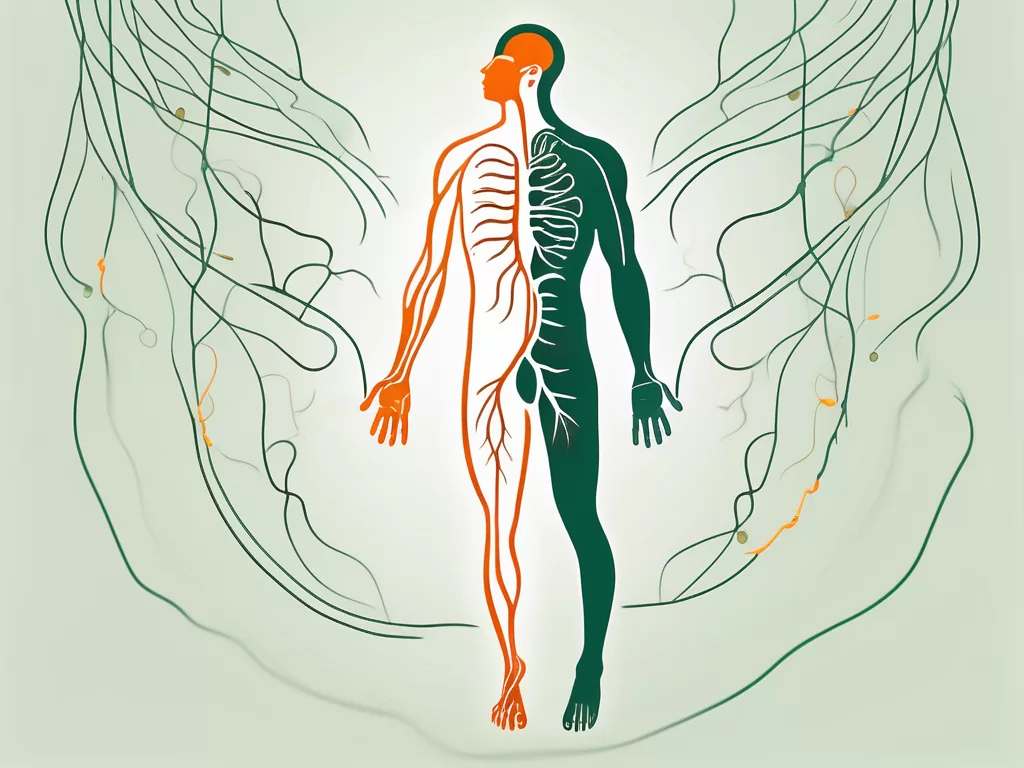 A human silhouette highlighting the digestive system with probiotics and the vagus nerve