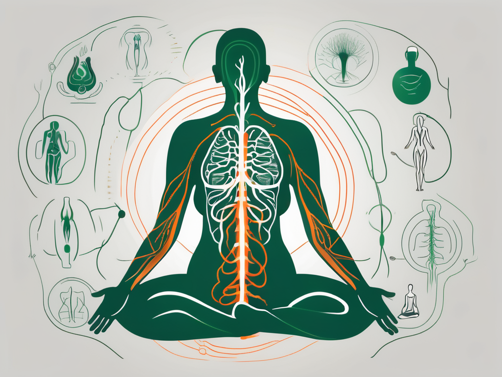 A human body silhouette with the vagus nerve highlighted