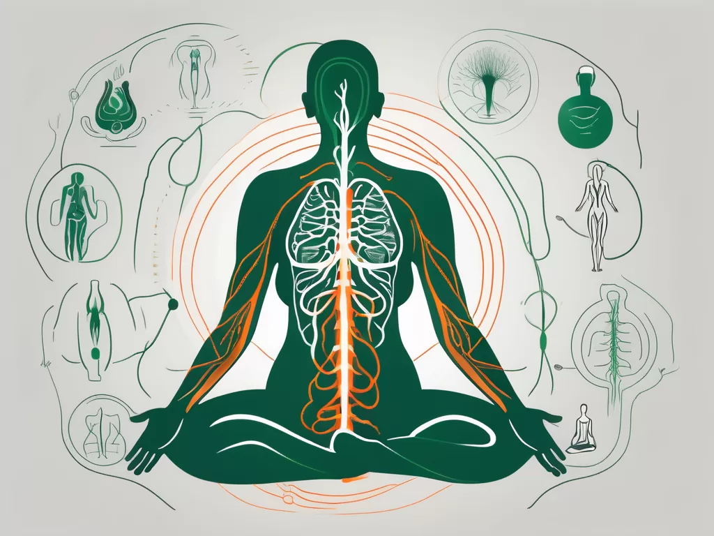 A human body silhouette with the vagus nerve highlighted