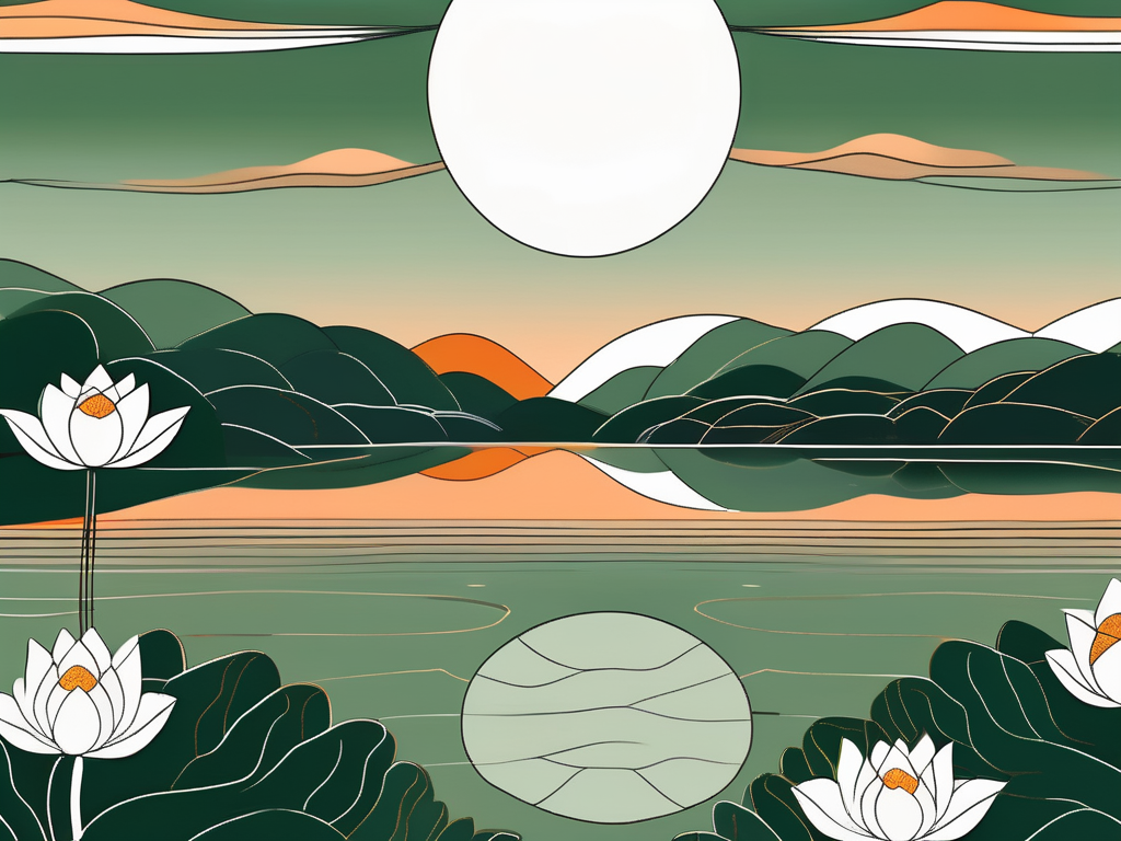 A peaceful landscape with a serene lake representing tranquility