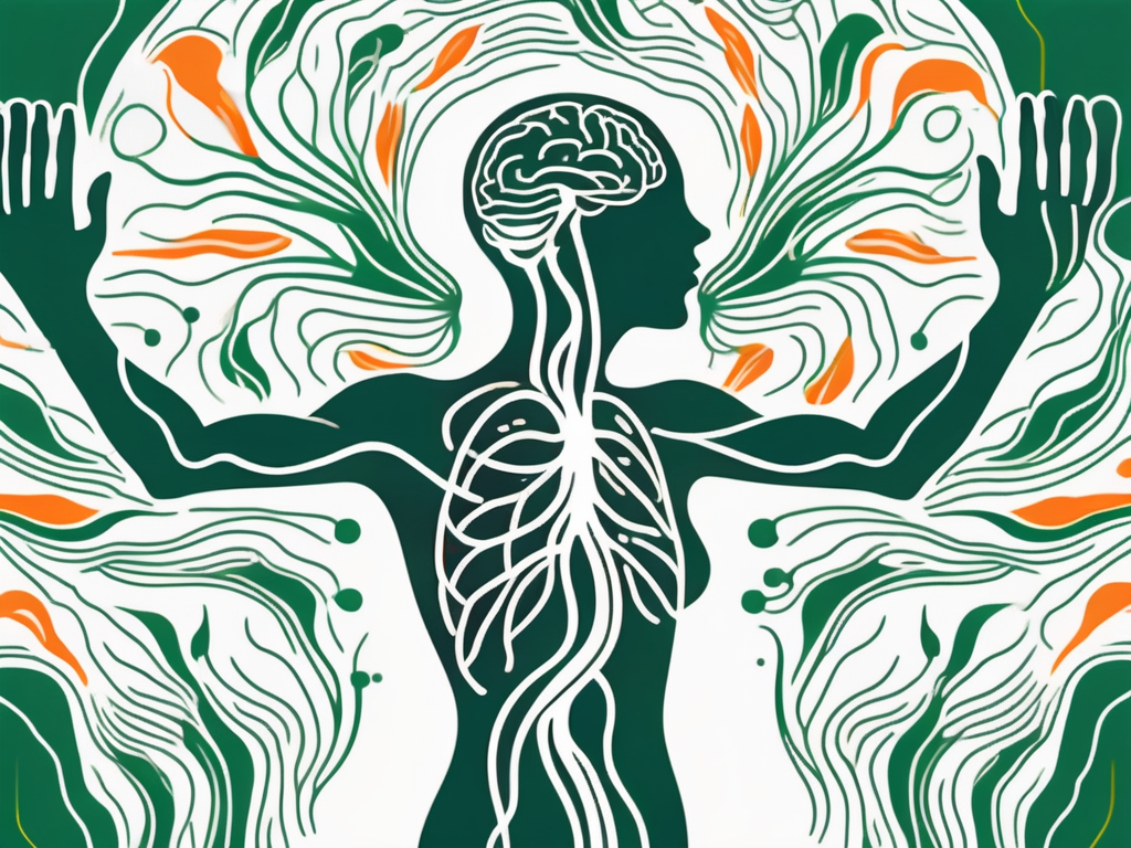 A human body silhouette highlighting the vagus nerve from the brain to the stomach