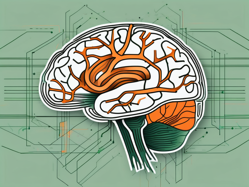 A brain connected with a stylized nerve