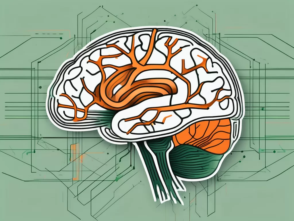 A brain connected with a stylized nerve
