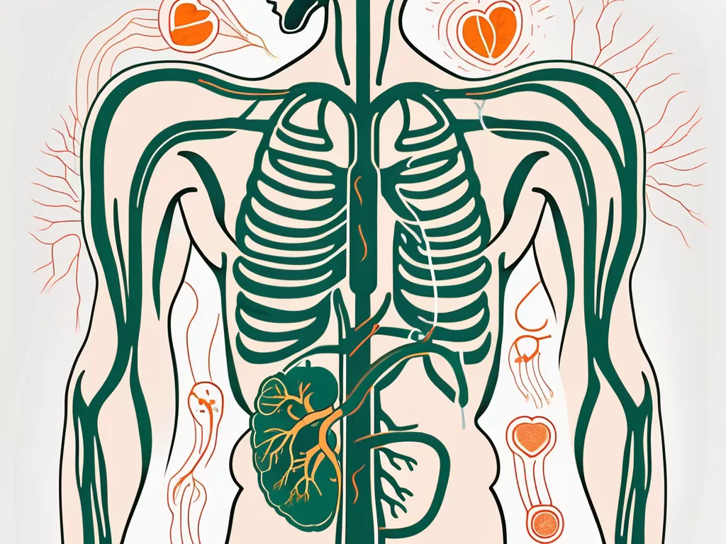 The human body with the vagus nerve highlighted and various organs like the heart