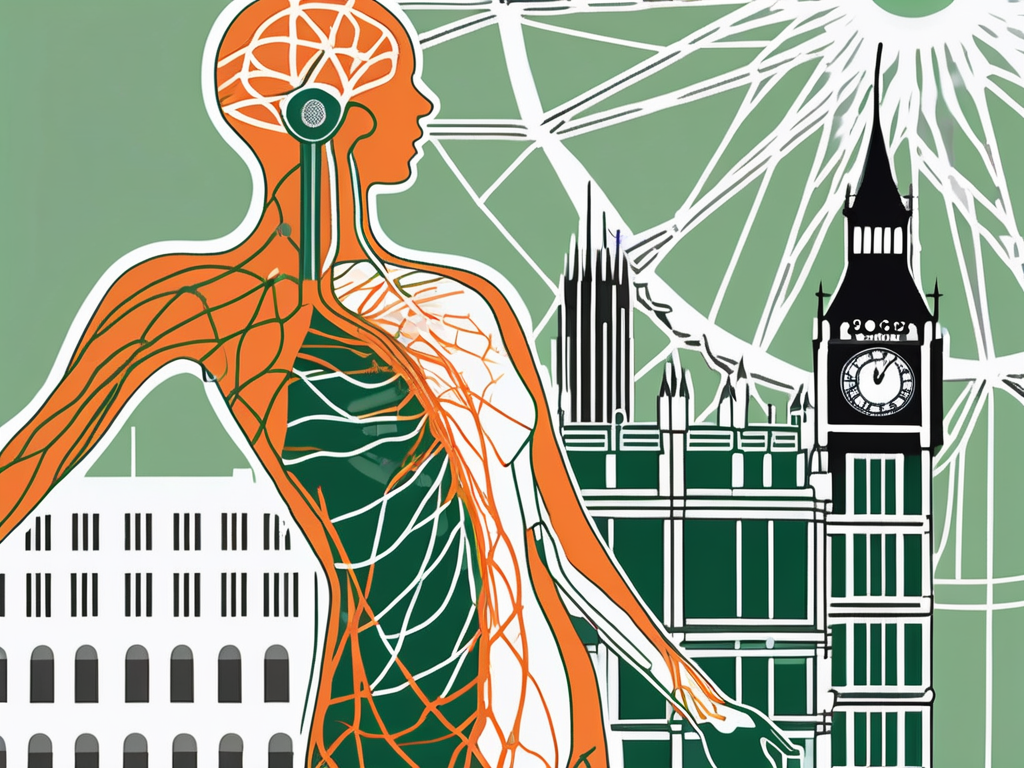 The vagus nerve highlighted in a human body silhouette