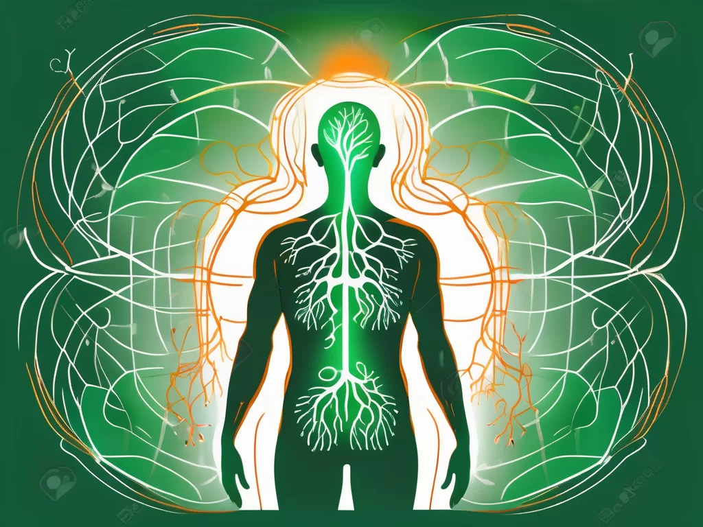 The vagus nerve highlighted in a human body silhouette