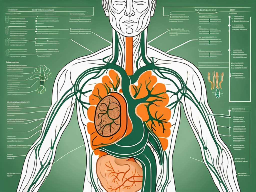 The human digestive system highlighting the stomach affected by reflux and the vagus nerve