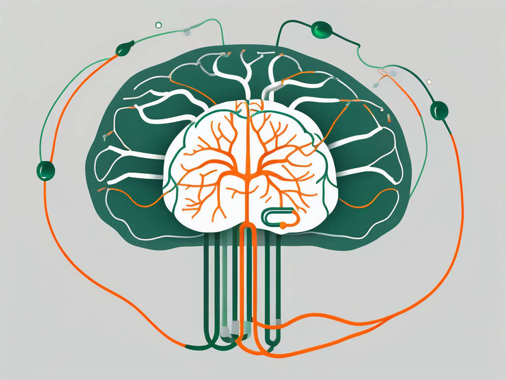 A brain with highlighted areas connected to the vagus nerve